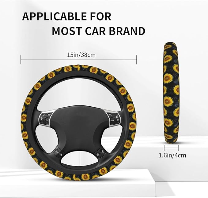 Sunflower Steering Wheel Cover Flower Steering Wheel Cover Accessories Universal Auto Interior Decor Anti Slip Car for Men Women 2 Pieces Car Coasters
