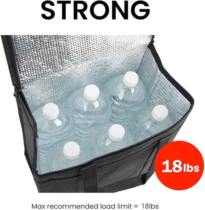 NZ home Insulated Bags for Food Delivery (Medium) Grocery Shopping Cooler Bag, Pizza Delivery, Hot & Cold Catering Tote, Reusable, Foldable & Heavy Duty (Black)