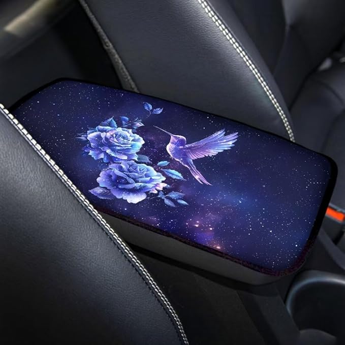 Coldinair Hummingbird Floral Car Center Console Pad Soft Armrest Protector Cover Fit for Most Vehicle,SUV,Truck,Car Interior Accessories Decor
