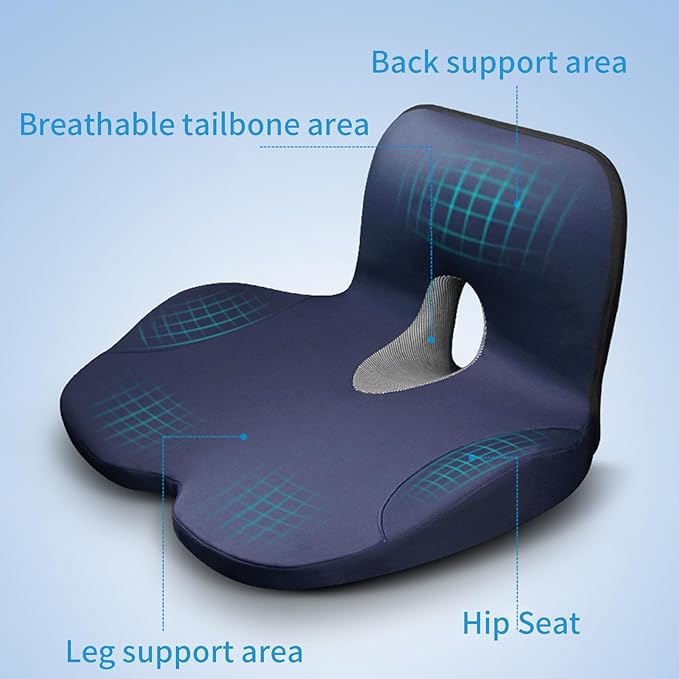 Chair Cushion - Car Seat Cushion with Back Support Pillow for Ergonomic Comfort, Non Slip with Memory Foam Relief, Lumbar Support Pad for Hips Women Men Office Travel Driving Home Car Use