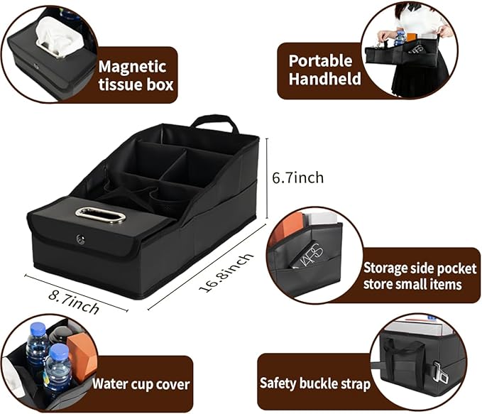 GMQ Car Seat Organizer,Automotive Seat Organizer for Front and Back Seat or Floor, Car Caddy Organizer Pu Leather Multiple Organizers and Storage for Travel Kids (Black)