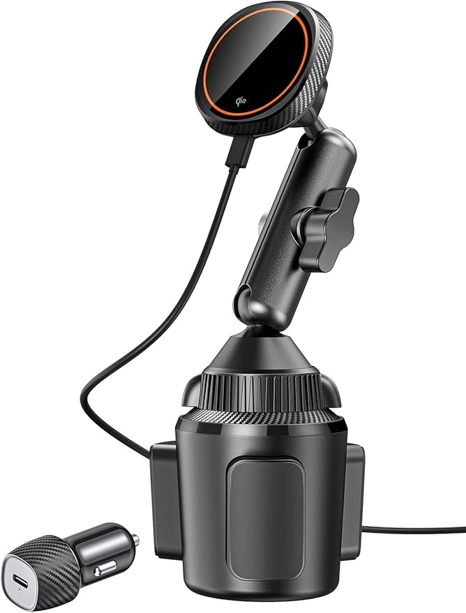 EXELIQ for Qi2 15W Magsafe Car Mount Charger, Car Cup Holder Wireless Car Phone Charger Heat Dissipation Fan, Fast Charging Magnetic Phone Holder for iPhone 17 16 15 14 13 12 [PD 30W Adapter]