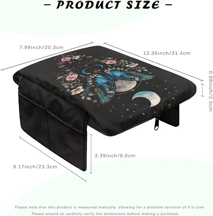 Wanyint Butterfly Flower Moon Black Car Center Console Cover Comfortable Armrest Box Mat Hand Rest Pillow for Car Seat Organizer Arm Rest Cushion Protective Cover Car Interior Decor