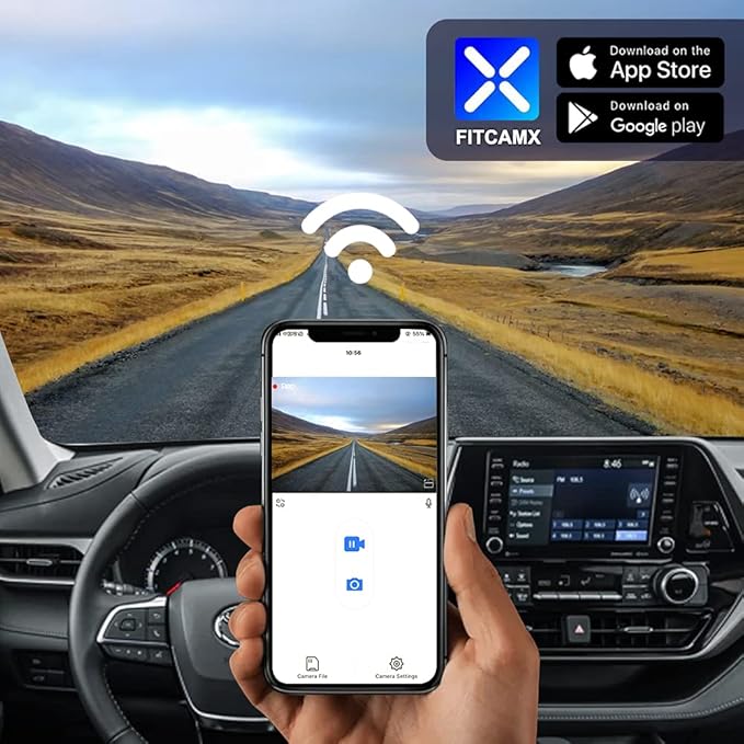 Fitcamx Front 4K+Rear 1080P Dash Cam Adapts for Toyota Highlander 2020-2026 & Hybrid (Gen4/UX70), Integrated OEM Look, Dual HD Video, WiFi & APP, Loop Recording, G-Sensor, Easy to Use, 128GB Card