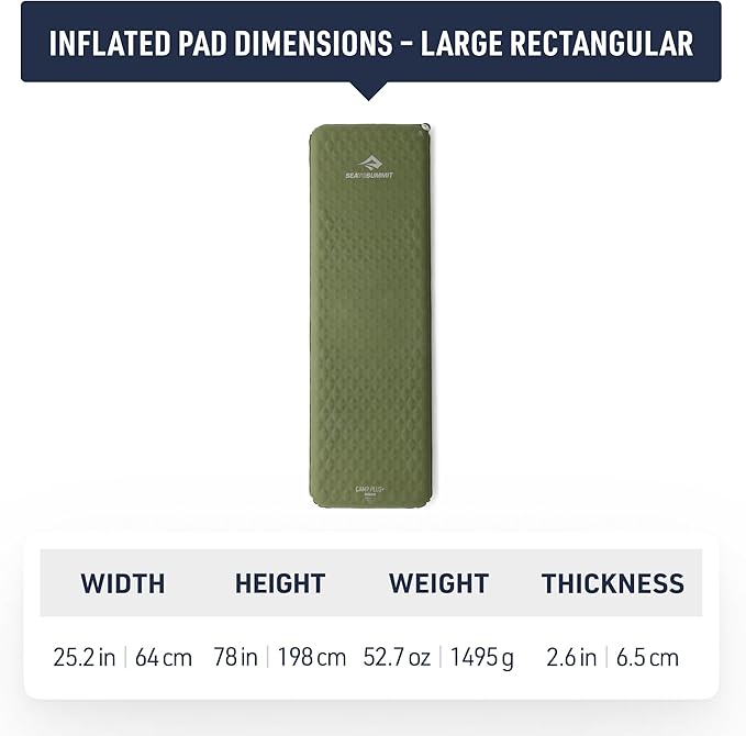 Sea to Summit Camp Plus Self-Inflating Foam Sleeping Mat for Camping - Rectangular - Large (78 x 25.2 x 2.6 inches)