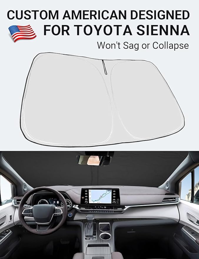 Proadsy Windshield Sun Shade for Sienna Mini Van 2021-2025 2026 4-Layer Foldable Front Sunshade Protector Sun Visor Blocks UV Rays Keep Car Cooler