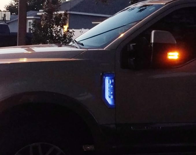 iJDMTOY Ultra Blue LED Background Illumination Kit Compatible with 2017-2021 Ford F250 F350 F450 Super Duty Side Fender Chrome Emblem