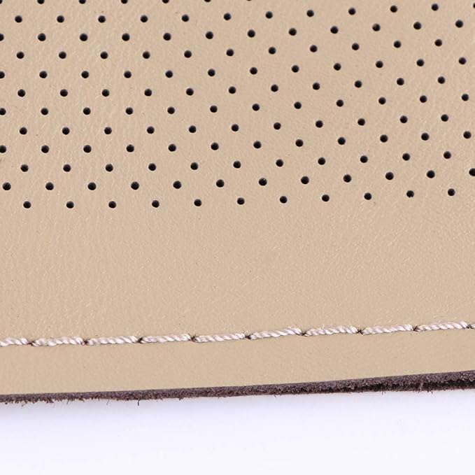 Elegant Beige Genuine Leather Car Steering Wheel Cover Men Business Style 15 Inch Fit Toyota Ford GM Accord Etc Most Cars