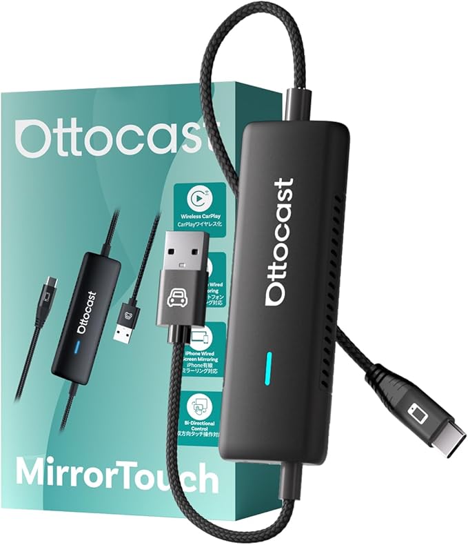 OTTOCAST Mirror Touch with Wireless Carplay Adapter, Mirror & Watch Any APP on The Car Screen, such as YouTube Netflix Tiktok Disney+ etc, Control phone on car screen for car has factory-wired CarPlay