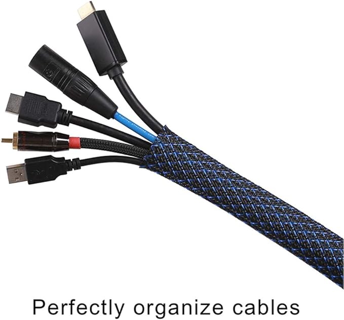 100ft - 1/4 Inch Cable Management Sleeve Protector,Wire Loom PET Expandable Wire Sleeving for Office Computer Home Theater Engine Bay Cord Organizer,Protect Cables from Pet Cat Dog Chewing,BlackBlue