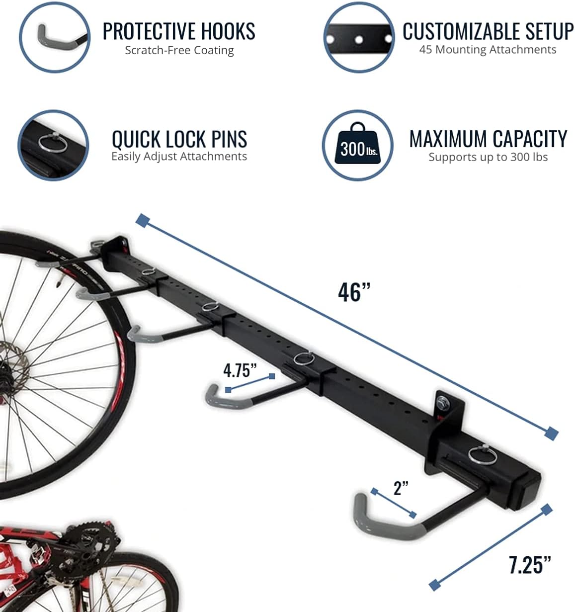 StoreYourBoard Bike Storage Rack – Heavy Duty Garage Bike Rack for 5 Bicycles, Space-Saving Vertical Bike Rack, Adjustable Wall Bike Mount for Garage Organizer, Bicycle Hanger, Holds 300 lbs