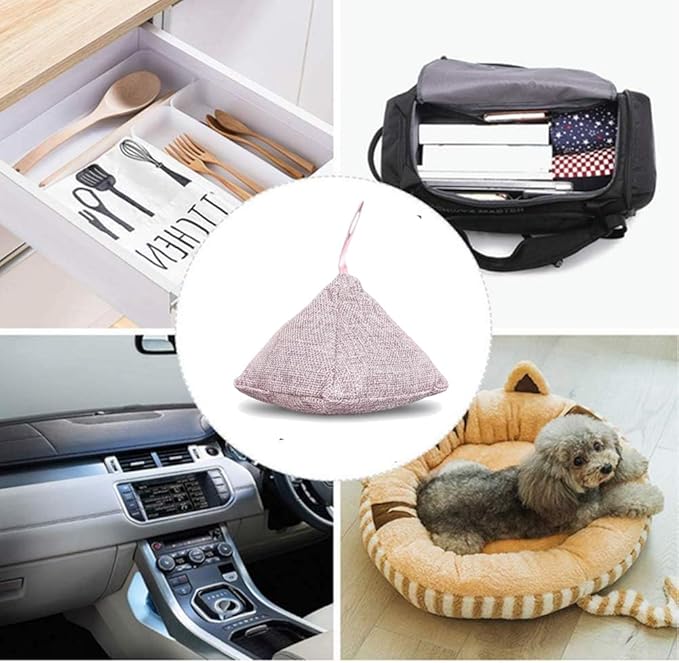 MOCOFO Bamboo Odor Eliminator Bags (4 Pack), Bamboo Charcoal Air Purifying Bag, Natural Air Fresheners & Odor Eliminators, Closet Dehumidifier, Car Air Purifier (4 Pack Triangle Shape)
