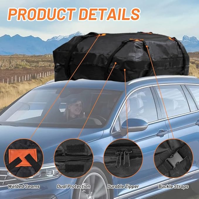 Blueshyhall Car Rooftop Cargo Carrier Bag, 15 Cubic Feet Waterproof Traveling Luggage Bag Black, Compatible with Cars with or Without Rack