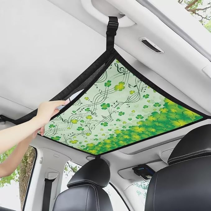 Musical St.Patrick Day Print Car Roof Storage Bag Car Seat Storage Hanging Bag All Car Storage Organizers Car Travel Accessories Compatible with Most Cars