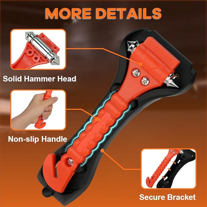 SINSEN Car Safety Hammer, Window Glass Hammer Breaker and Seatbelt Cutter, Emergency Automotive Escape Tool, 2-in-1 for Family Rescue, Glow in Dark, Set of 2 (S-02)