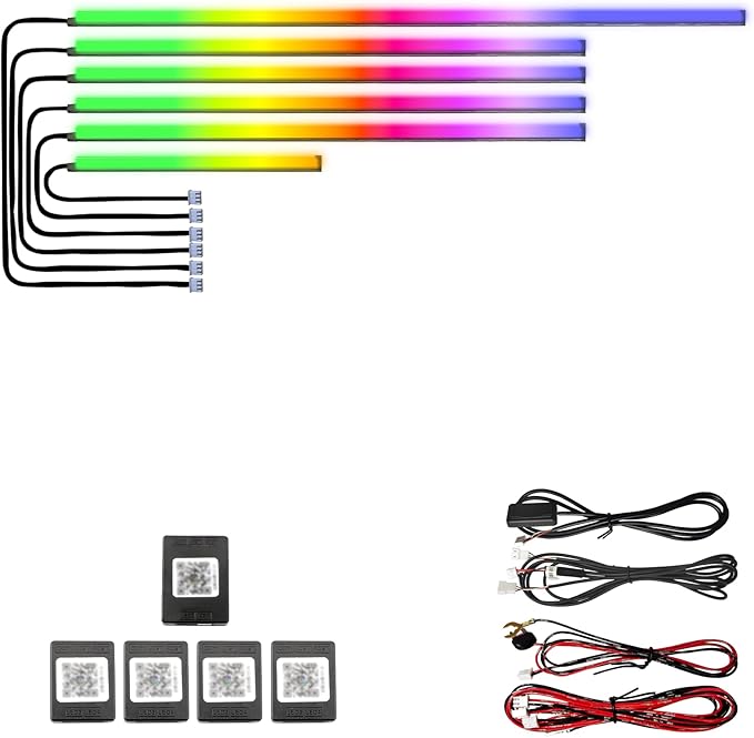Acrylic Car LED Ambient Light, Fiber Optic Interior Light Strip, 24 Million Types, Ambient Light KKT that Swings with The Melody of Music (Dreamcolor 6 in 1)