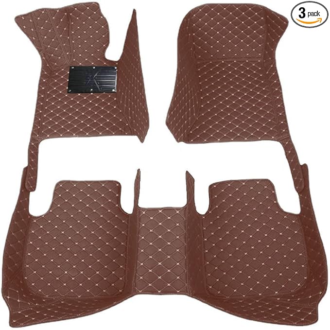 KaiLaiCarCustom Automotive Car Floor Mats for 99.99% Sedan SUV Sports Car Men Women Protection Full Coverage Pads Anti-Slip Leather Floor Lining (Brown Mat Beige Line, A - Diamond)