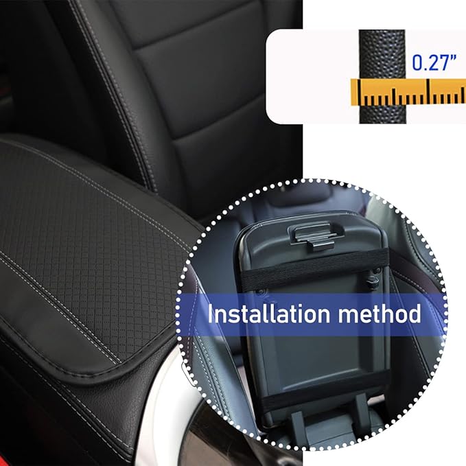 Ziciner Car Center Console Armrest Pad, 12.6X 7.2 Inch PU Leather Waterproof Auto Armrest Seat Box Cover Protector, Universal Car Interior Accessories (Black & Grey)
