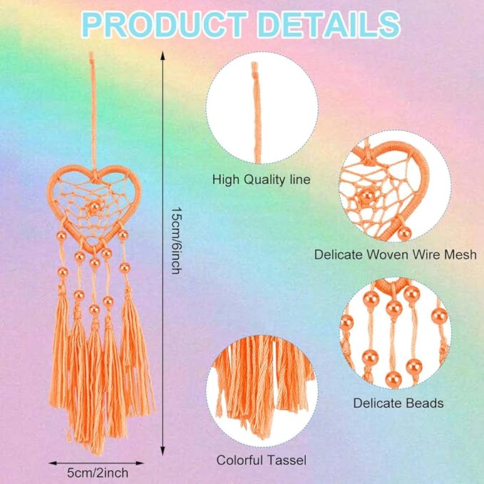INFUNLY 6 Set DIY Small Dream Catcher Kit Rainbow Heart Dream Catchers DIY Heart Macrame Craft Kit for Hanging Decor Boho Home Charms with Instruction Video for Car Handbag Pendant Keys Purse Wallet