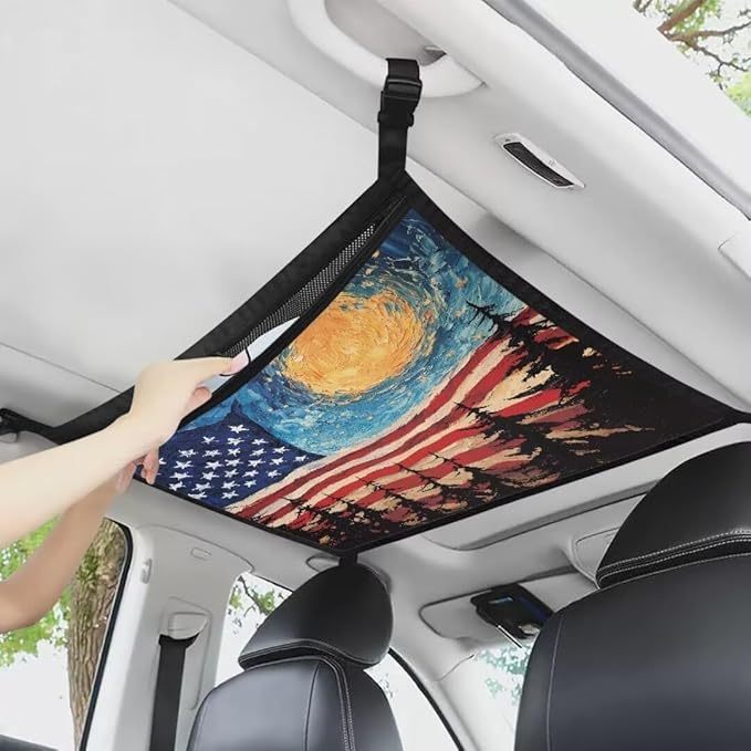 Moon USA Flag Car Roof Storage Bag Car Organizer for Car Seat Multi-Purpose Car Bag Storage Box Organizer Pouch Pocket Can Hold Mobile Phone, Wallet, Glasses