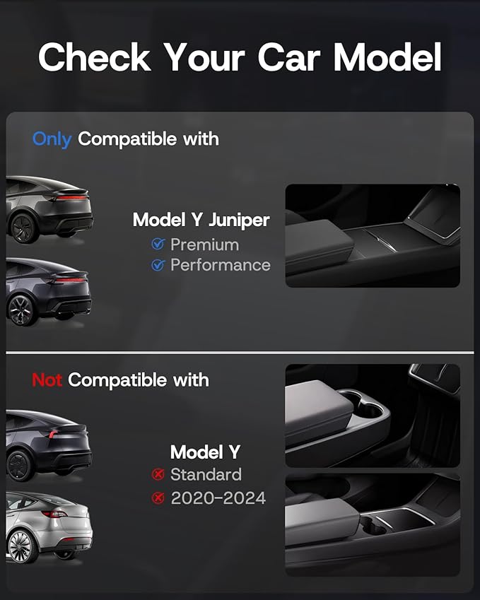 Center Console Organizer Tray for Tesla Model Y Juniper 2026 2025 (Premium & Performance), 8PCS - PC Material & Silent Silicone Armrest Storage Box Bottom Liners Wireless Charging Pad Cup Holder