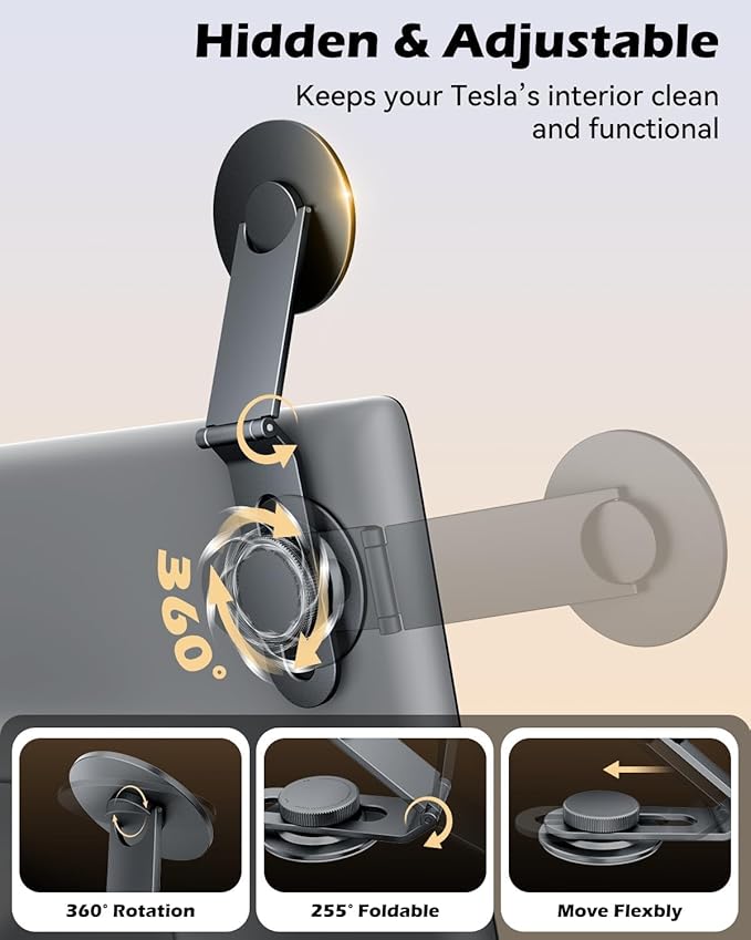 CloudValley Tesla Model 3/Y Phone Mount, Magnetic Car Metal Holder with Strong Magnet Power,【Foldable & Extendable Hidden Design】Tesla Screen Stand for 3/Y/S/X/Cybertruck, Designed for MagSafe iPhone