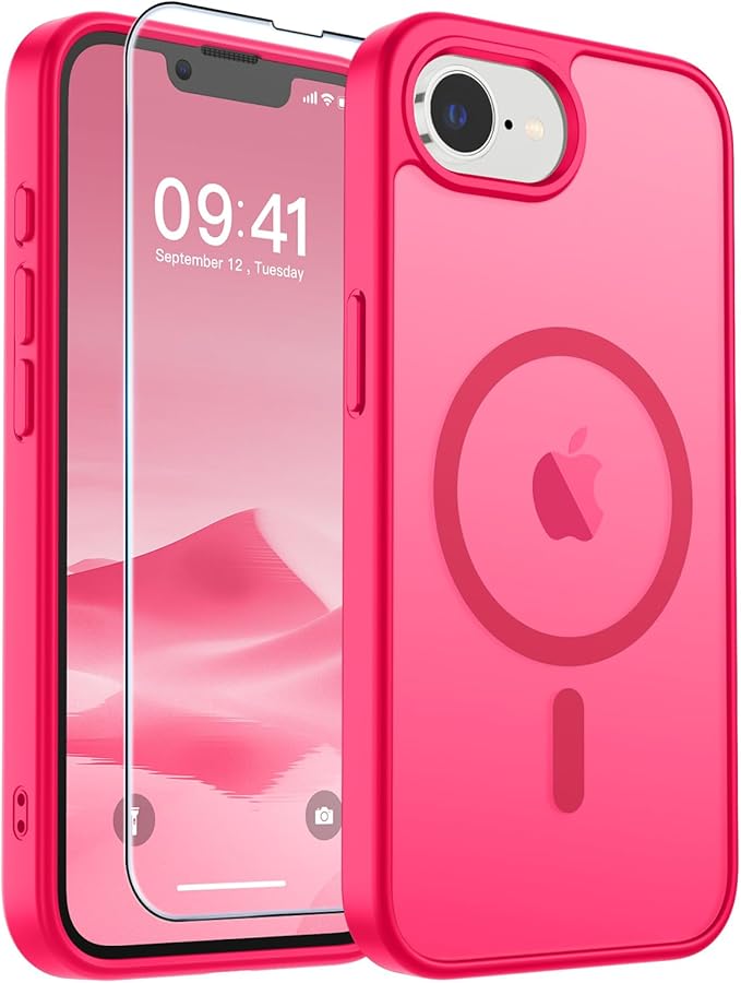 SUPFINE Magnetic for iPhone 17e Case/iPhone 16e Case (Compatible with MagSafe)(Military Grade Drop Protection) Slim Translucent Matte Shockproof with Anti-Fingerprint Phone Case,Hot Pink