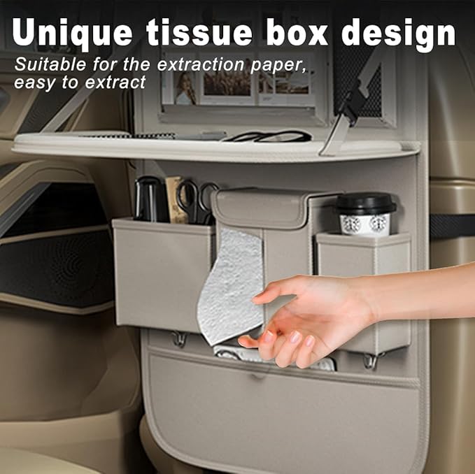 XDV Car Seat Organizers,Multi-functional Back Seat Protectors, Storage Pouches, and Tray Holders (for Cars, Kids, Seat Back and Rear Seats) (Plain Gray, 1 Pcs)