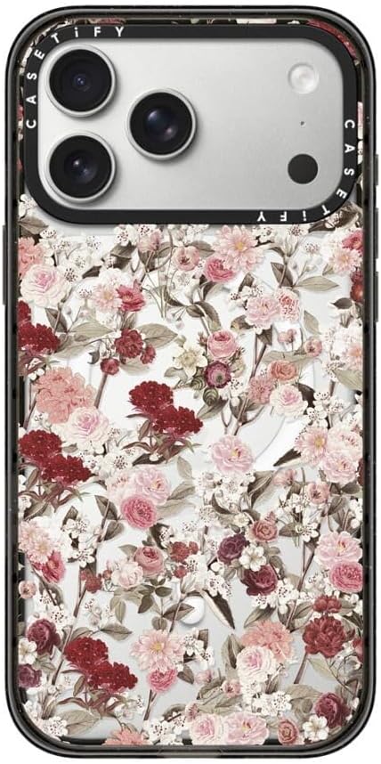 CASETiFY Impact iPhone 17 Pro Max Case [Slim/Compatible with Magsafe / 8.2 ft. 4X Military Grade Drop Protection] - Vintage Flower Monday - Clear Black