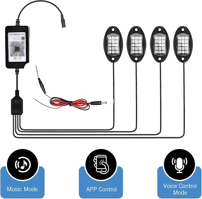 4PCS RGB LED Rock Lights, Underglow Multicolor Neon Light, Footwell Wheel Well Light Pods, with APP Control & Music Mode, Rock Lights for Trucks, SUV, ATV, UTV, Pickup, Motorcycles
