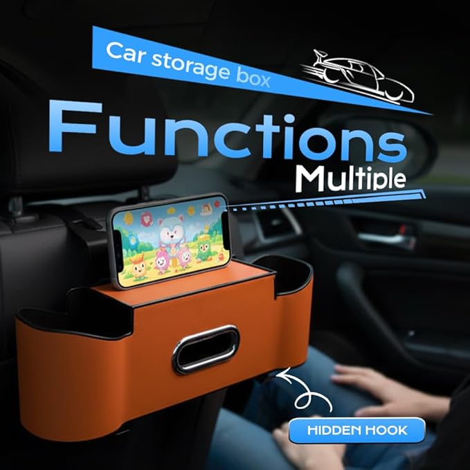 3-in-1 Car Backseat Organizer, 2026 New Multifunctional Back Seat Car Organizer with Cup Holder, Tissue Box, Trash Bin & Hooks for Hold Phones, Snacks, Drinks, Handbags (1, Beige)