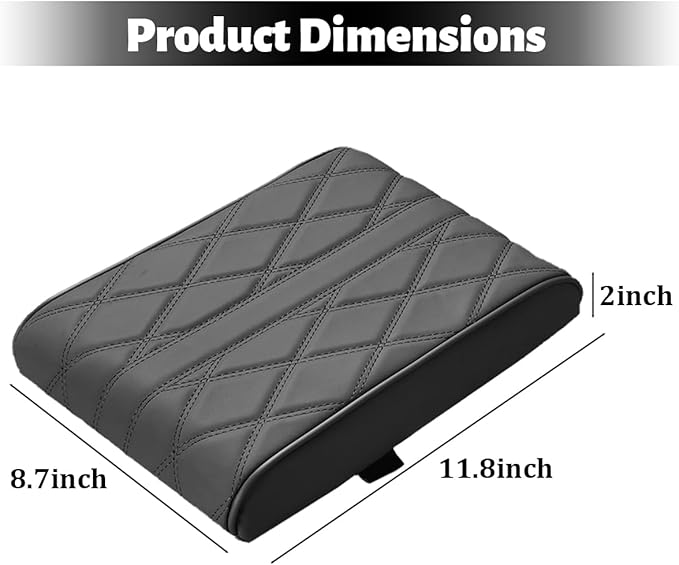 Car Center Console Cover, Memory Foam Leather Vehicle Armrest Seat Box Pad Protector, Comforable Waterproof Automotive Center Middle Cushion Mat Accessories, Universal Fit (Gray)