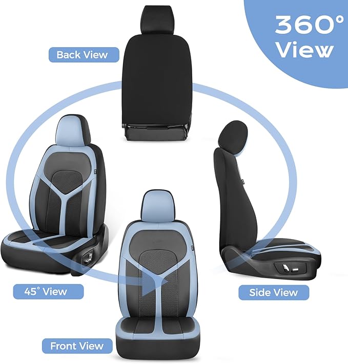 FLORICH Car Seat Covers Front Seat, Universal Seat Cover 2 Seats, Automotive Seat Covers with Mesh Leather, Waterproof Car Seat Protector, Breathable Car Seat Cushion for Most Car SUV Truck Blue