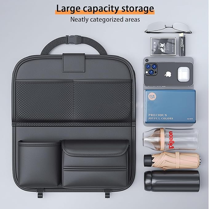 Backseat Car Organizer,5 Storage Pocketscar Seat Organizer,Car Storage Organizer with Foldable Food Tray,Car Seat Back Protectors Kick Mats Travel Accessories