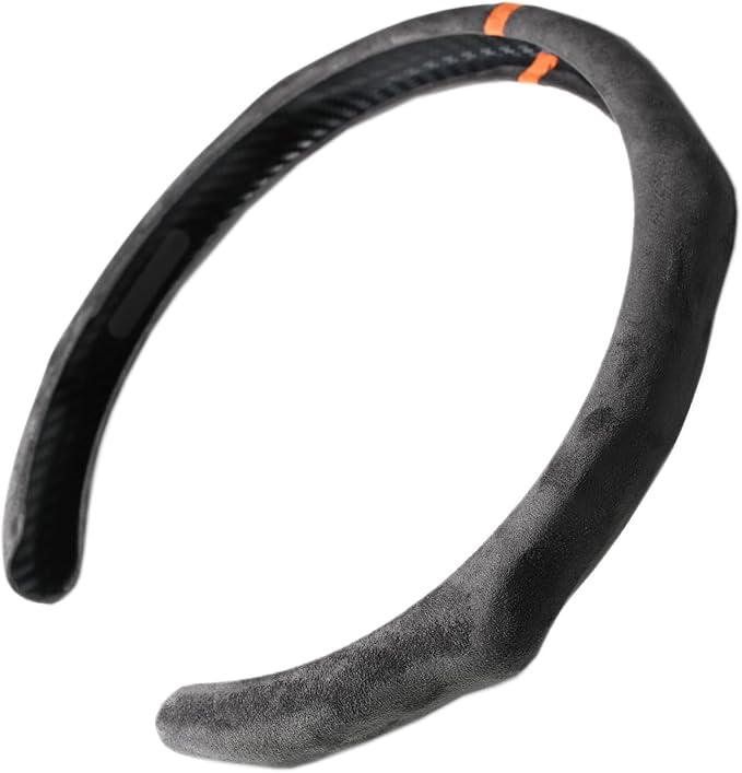 Quick Install Sporty Suede Steering Wheel Cover with Orange Stripe for 14½ to 15 inches Car Sedan Coupe SUV Pickup Steering Wheel 14.5 to 15 inches