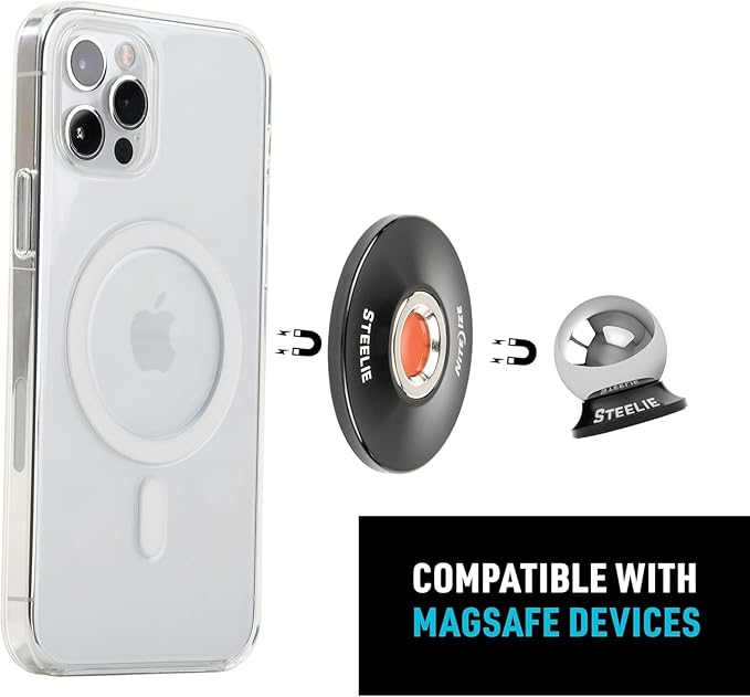 Universal Car Phone Mount Magnetic/Orbiter Plus Dash Mount - All-Metal Car Mount Compatible with Magnets Inside MagSafe iPhones - Cell Phone Holder for Car Dashboard