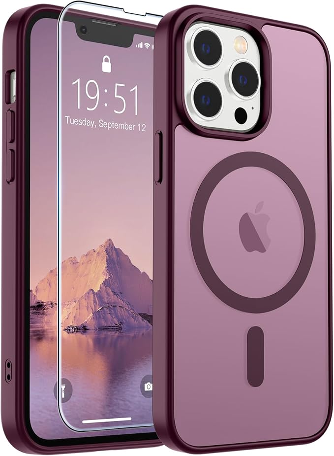 SUPFINE Magnetic for iPhone 13 Pro Max Case (Compatible with MagSafe) (Military Grade Drop Protection) Slim Translucent Matte Shockproof with Anti-Fingerprint Phone Case,Wine Red