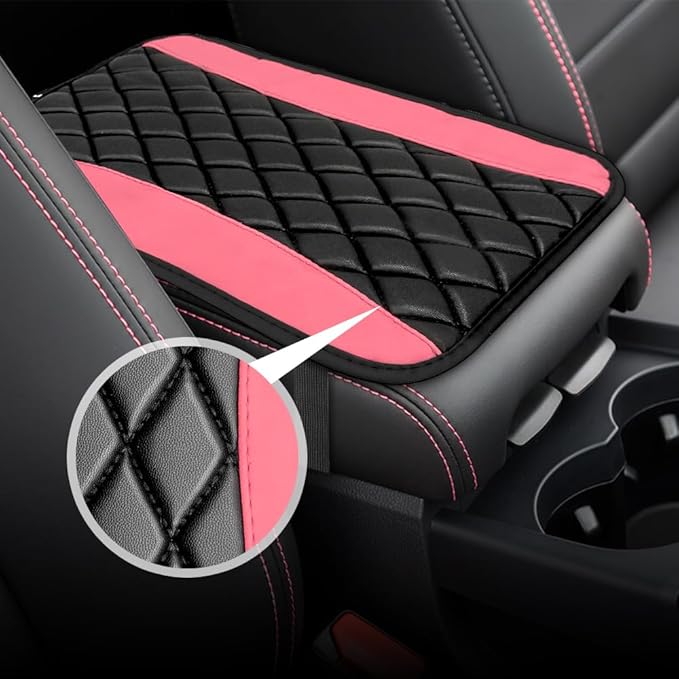 Car Center Console Cushion Pad, Arm Rest Covers, 12.6"×7.5" Leather Waterproof Auto Armrest Seat Box Protector, Auto Comfortable Center Console Cover Universal for Most Vehicles (Pink)