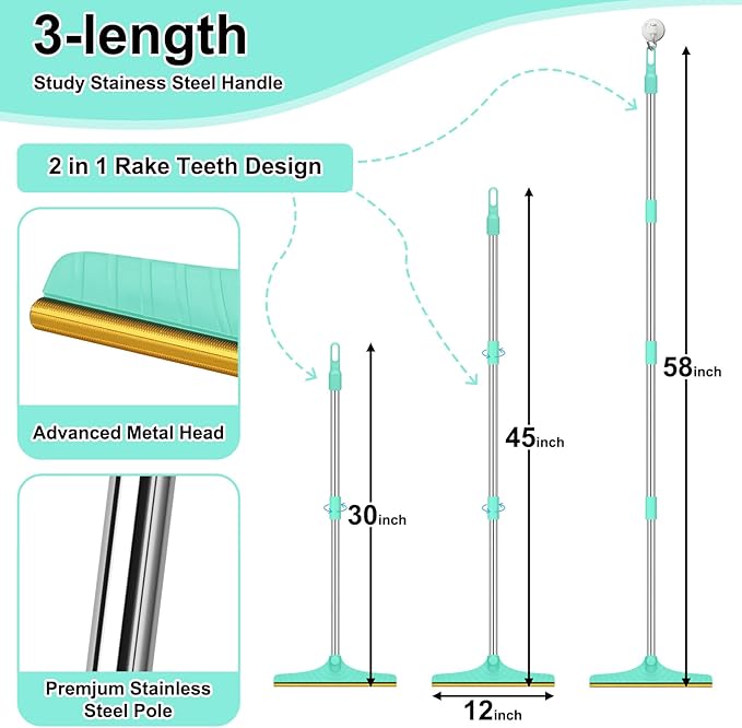 58" Adjustable Long Handle Carpet Rake - Carpet Rake for Pet Hair Removal,Reusable Pet Hair Removal Tool Kit, Cat Dog Fur Rakes Scraper Carpet Broom