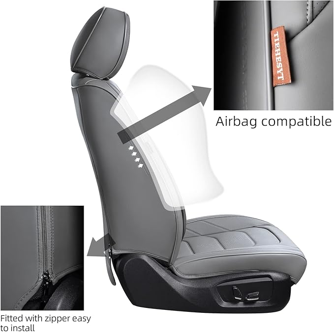 Gray Car Seat Covers Full Set, Breathable Leather Automotive Front and Rear Seat Covers & Headrest for Reduce The Driving Fatigue, Compatible with Most Vehicles, Cars