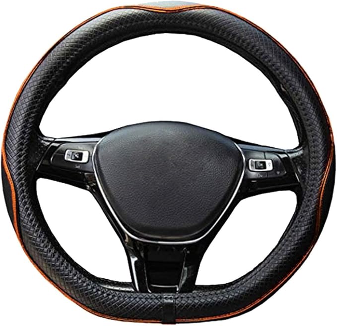 Mayco Bell Flat Bottom Steering Wheel Cover Anti-Slip,Safety,Soft,Breathable,Durable,Full Surround,Comfortable Grip Microfiber Leather (D Shape, Black Orange)