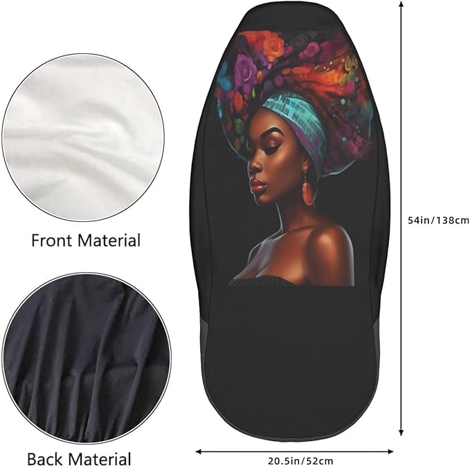Delerain Car Seat Covers Set 2Pcs, Black African Women Glitter Universal Front Car Seats Vehicle Enterior Protector Suitable Fits Most Car Auto SUV Sedan Truck