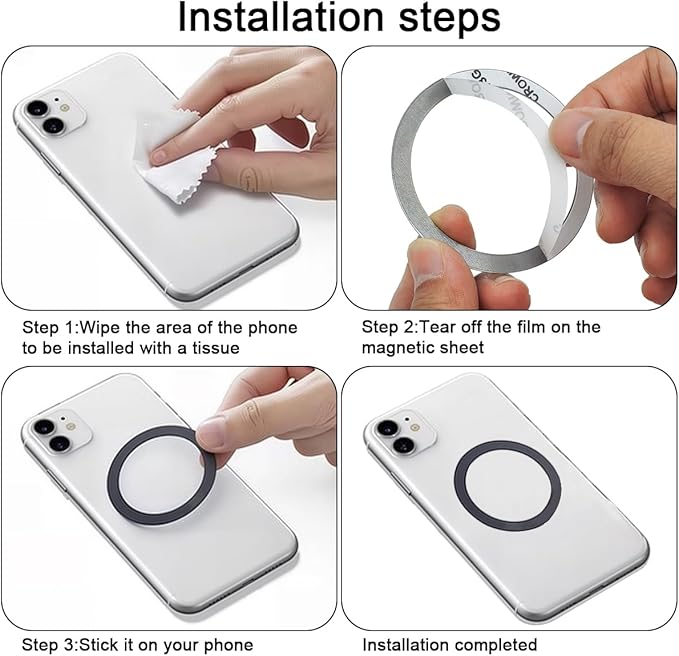 6 Colors Universal Metal Rings Compatible with Magsafe Magnetic Wireless Charger, Adapter Ring Sticker for Cell Phone Case Magnet Wireless Charging, Compatible with iPhone 17/16/15/ Samsung Galaxy
