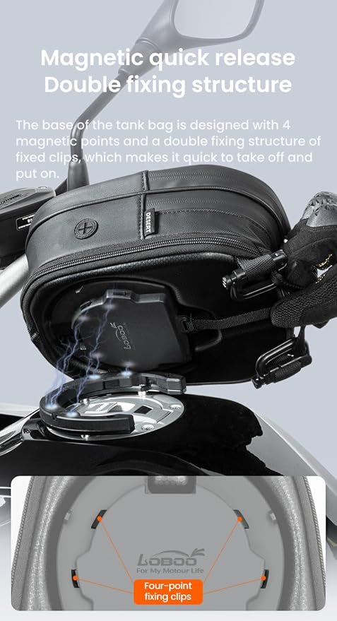 Loboo Motorcycle Tank Bag Expandable Motorcycle Bag, Magnetic Suction Quick Release ，Compatible With CFMOTO 400GT 450SR 450NK 650 GT 700CL-X 800MT 800NK