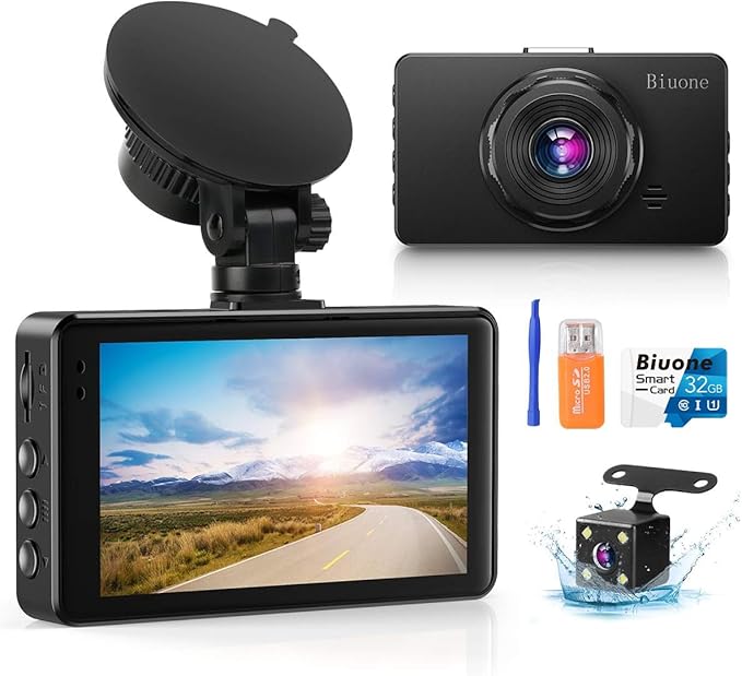 Dash Cam Front and Rear, Dash Camera for Cars with 32G Card Super Night Vision, Car Dash Cam 1080P Dashboard Camera with G-Sensor, Parking Monitor, Loop Recording, Motion Detection Car Camera