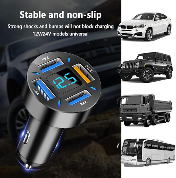 2Pcs 66W Fast USB Car Charger Fast Charge with Voltmeter LED Light Display Car Charger Adapter Compatible for iPhone 14/13/12/11pro/x/8/S22/S22+/Ultra/S21/S10/S9 (2Pcs Black)