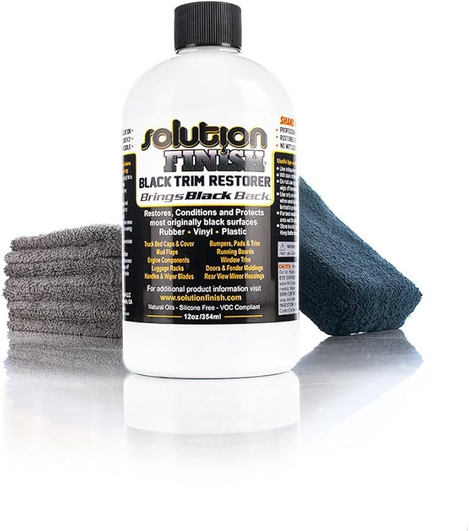 The Rag Company - Solution Finish Full Installation Kit - Enriche, Condition, Protect; Black Plastic Trim Restorer (12oz) + 2 Microfiber Towels + Applicator Sponge + Gloves