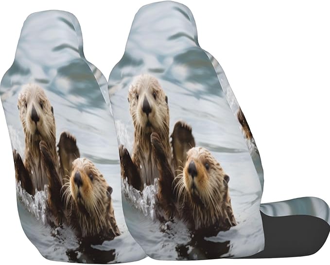 Delerain Car Seat Covers Set 2Pcs, Sea Otters Swim Universal Front Car Seats Vehicle Enterior Protector Suitable Fits Most Car Auto SUV Sedan Truck