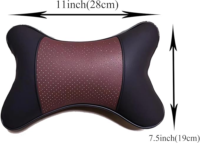 Car Neck Pillows Both Side Pu Leather 2pieces Pack Headrest Fit for Most Cars Filled Fiber Universal Car Pillow (Coffee)