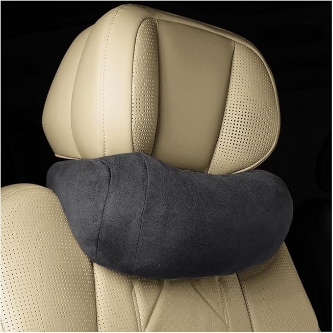 Car Headrest Neck Pillow, Suede Soft Comfortable Vehicle Seat Support Head Rest Pillow Cushion for Driving, Automotive Interior Accessories, Universal for SUV Sedan Truck (Black)